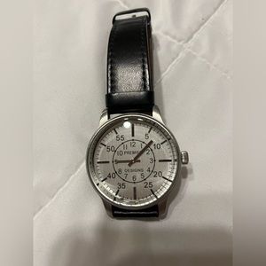 Premier Designs Silvertone Watch with Black Adjustable Leather Band.